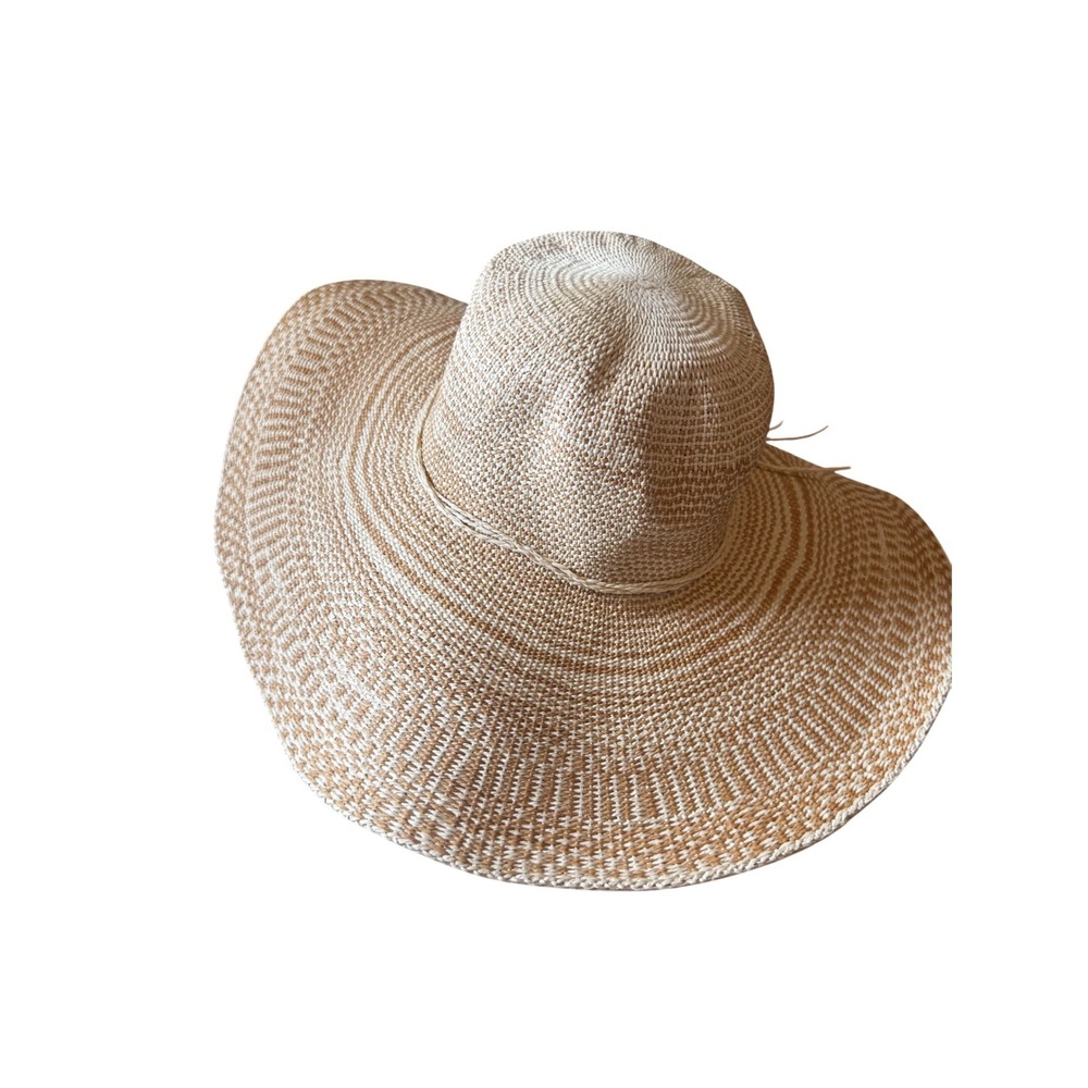 DPC Womens Wide Brim Paper Straw Sun Hat Tan White Braided Cord One‎ Size